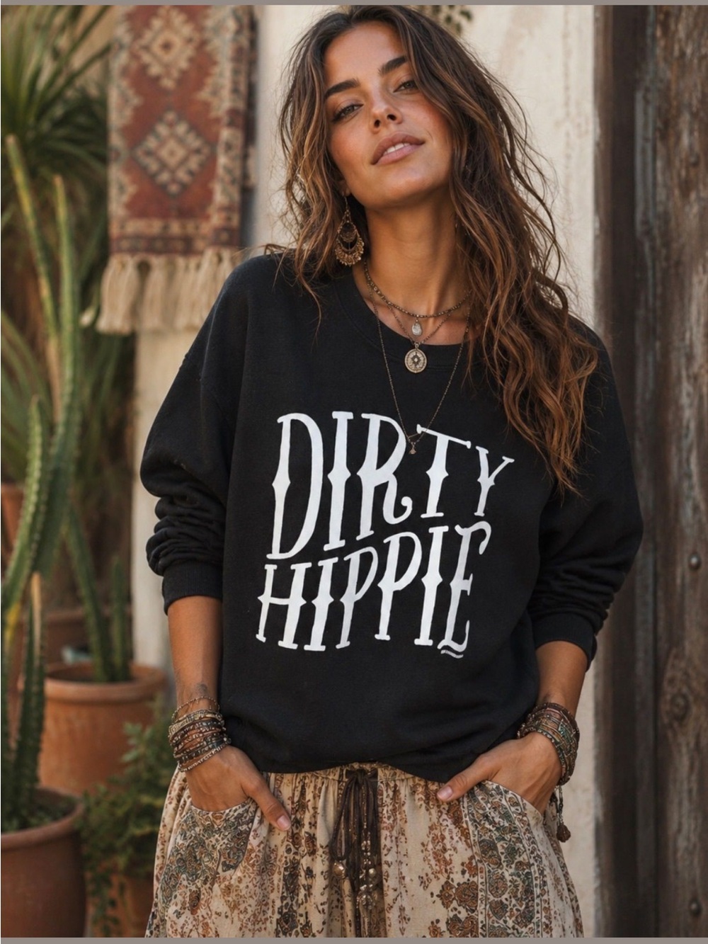 Black 'Top Dirty Hippie' Graphic Sweatshirt